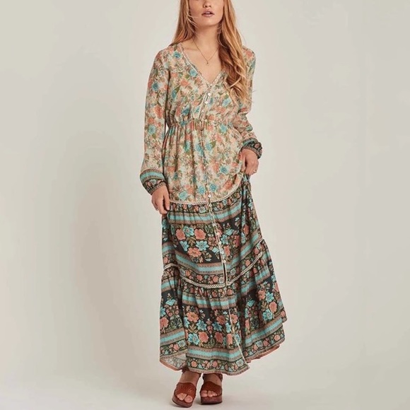 Floral Maxi DRESS Meadow Longsleeves Assha NEW - Picture 4 of 6